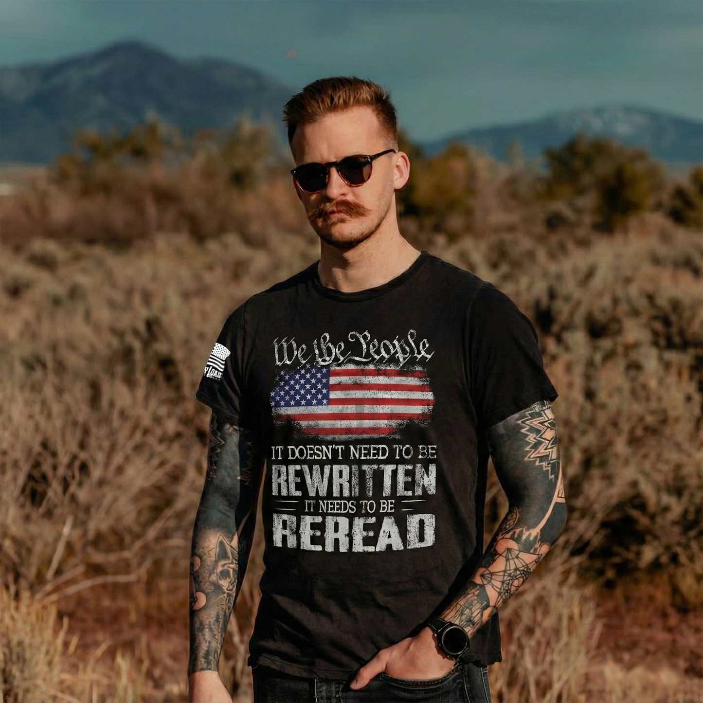 We The People American Flag Reread Not Rewritten - T-Shirt