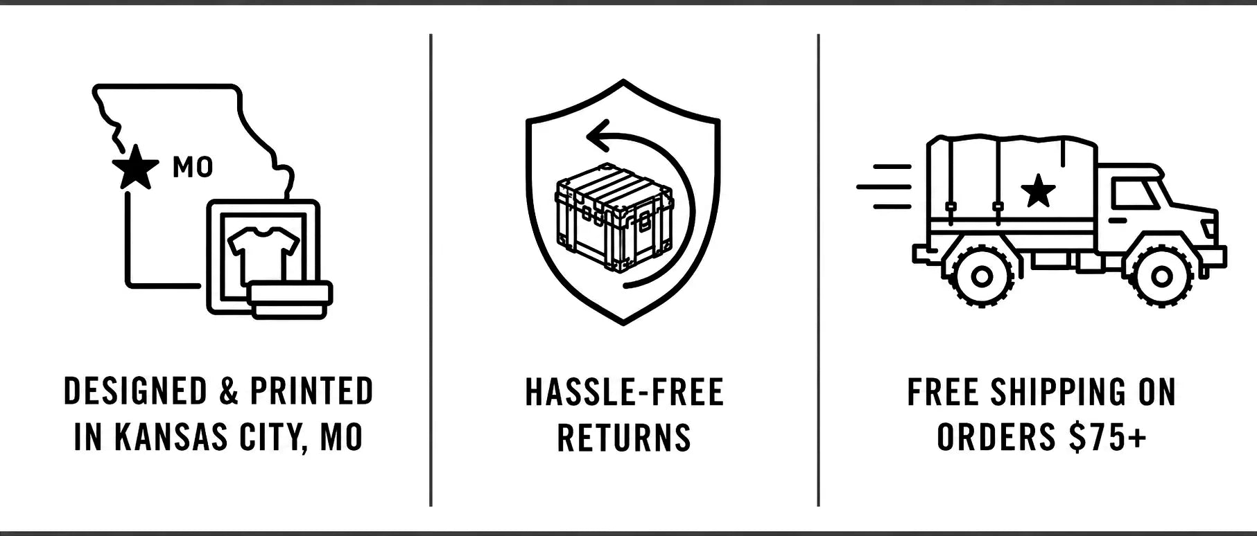 Designed and printed in Kansas City, Missouri. Hassle-free returns. Free shipping on orders $75 and over.